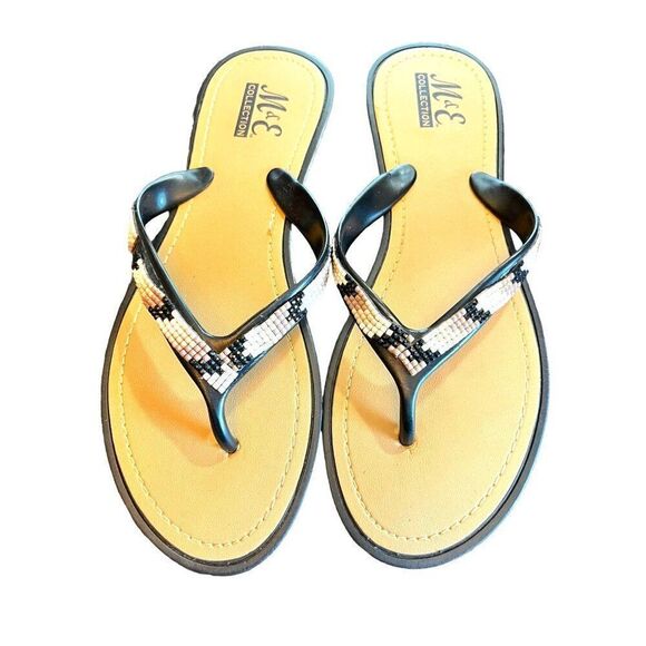 M&E Collection Black and Tan Flip Flop Sandal Size 11‎ NWOT - Picture 1 of 2
